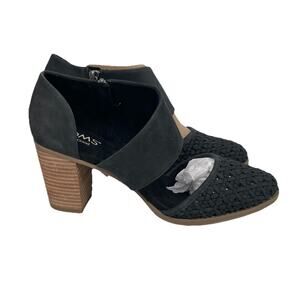 New Toms Milan Shoes Closed Toe Heel Black Geo Basket PU Leather Size 9